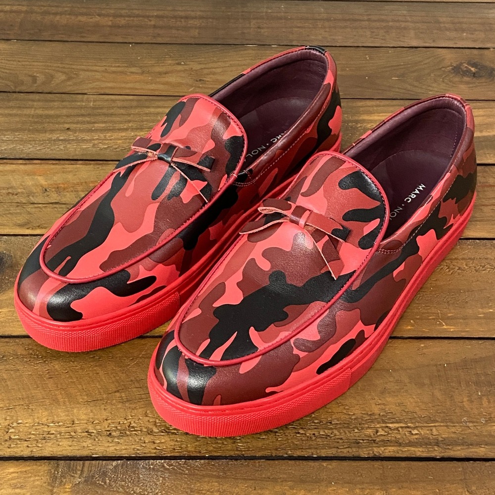 Marc Nolan Odell Red Camo Leather Slip On Loafers Mens 8 Sneaker Sole Shoes